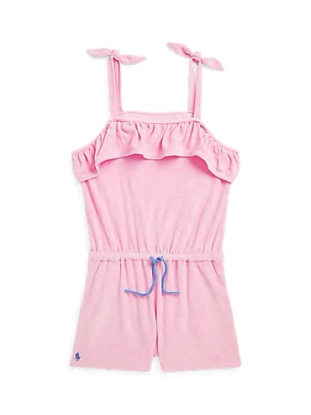 Polo Ralph Lauren Girls Pink Ruffled Cotton-Blend Terry Romper M (8-10)